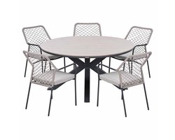 Garden Impressions Ross tuinset sand 6-delig - Tulli tuintafel light teak look Ø148 cm