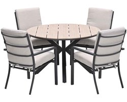 Garden Impressions Senja tuinset 5-delig desert sand - Tulli tuintafel Ø122x75 cm - light teak vironwood