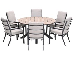 Garden Impressions Senja tuinset 7-delig desert sand - Tulli tuintafel Ø148x75 cm light teak vironwood