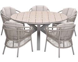 Garden Impressions Sorong tuinset 6-delig - Tulli tuintafel Ø148x75 cm - light teak vironwood