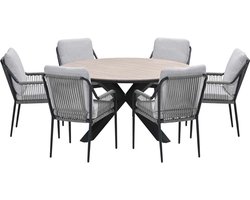 Garden Impressions Stevie tuinset 7-delig taupe - Tulli tuintafel Ø148x75 cm light teak vironwood
