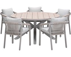 Garden Impressions Tarera tuinset 6-delig dakar sand - Tulli tuintafel Ø148x75 cm - light teak vironwood