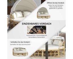 Garden Lounge Set Sun Island 4-Piece – Outdoor Rattan Loungeset with Folding Canopy, Sofa, 2 Stools & Coffee Table – Weatherproof Patio Furniture Set with Cushions – Cream White – abtkantoor