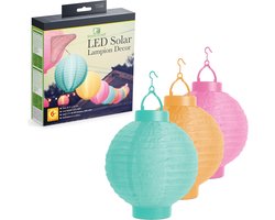 Garden of Eden - Set van 3 - Stoffen Solar LED Tuinverlichting / Sfeerverlichting voor Buiten - Waterbestendig - Hangende Lampionnen - Op Zonne-Energie - ⌀ 21cm