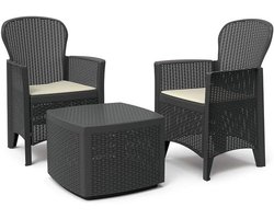 Garden set with cushion, 2 chairs and 1 outdoor container table, Made in Italy, color anthracite