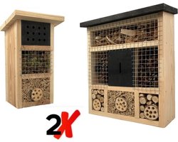 GARDEN SPIRIT set van 2 Insectenhotels - naturel zwart - bijenhotel