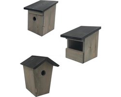 Garden Spirit - Set van 3 Nestkastjes en Vogelhuisjes - Grijs/Zwart