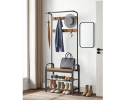 Garderobe - Kapstok - Garderobe & Bank - Industriële Stijl - Slaapkamer Garderobe - Vintage Bruin-zwart - 72 x 183 x 33,7 cm (B x H x D)Zitbanken - Houten bank -