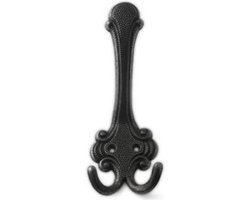 Garderobe kapstok jashaken/ophanghaken - dubbele haak - antiek zwart - 7,5 x 3 cm