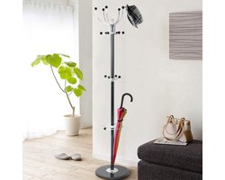Garderobe met 16 haken voor jassen en paraplu's - marmeren voet - 175 cm