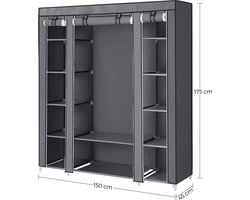Garderobe - opvouwbare kledingkast - linnenkast met kledingstang en rekken sofit cover, voor slaapkamer, kleedkamer, 150 x 45 x 175 cm, grijs