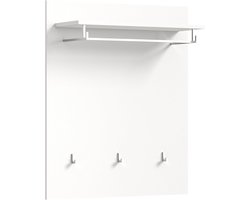 Garderobe Paneel - Wandbord Halmeubel - Jassen Ophangen - Met Aflegplank - 80x96x25 cm - Wit Hoogglans