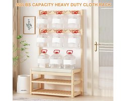 Garderobebank met Schoenenrek 60 cm – 3-in-1 Halbank met Kapstok, 10 Haken en 2 Opbergplanken – Massief Houten Entree Organizer voor Hal, Slaapkamer en Kantoor – Marrone – Nicolehome