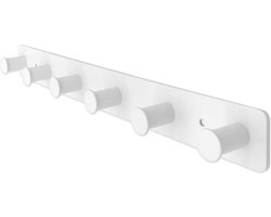 Garderobehaken roestvrij staal wit - 6 haken - zelfklevend en schroeven - kledinghaken muur Kapstok