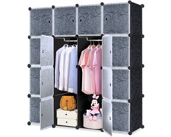 Garderobekast – 16 Kubussen Garderobekastsysteem – Opbergkast voor slaapkamer, woonkamer of kantoor – Zwart