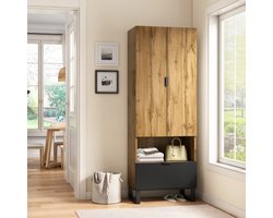 Garderobekast 180×65×38 cm – 1 lade, 1 vak met verstelbare legplanken & kledingstang, multifunctionele kledingkast voor slaapkamer