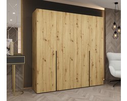 Garderobekast 200 x 202 x 52 cm - Moderne garderobekast Slaapkamer, Hal, Jeugdkamer - Craft Oak Handgreep Zwart - ALICANTE 1