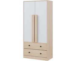 Garderobekast 70x40x170cm Kledingkast Natuur Wit Massief Hout Dubbele Deuren Met Laden En Opbergruimte Geschikt Voor Slaapkamer En Woonkamer