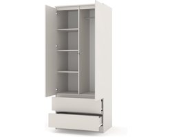 Garderobekast 80 cm - ABTKANTOOR Maja Design Kledingkast met 2 Deuren & 2 Laden - Smalle Linnenkast met Kledingstang & Planken - Ruimtebesparende Slaapkamer & Hal Kast - Kasjmier