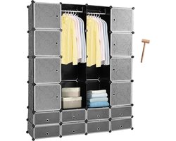 Garderobekast DIY- Grote Kledingkast - Kleding Hangkast Legkast Vakkenkast - Schoenenkast Klerenkast - 16 Kubussen - Garderobe Kleren Kast Met Vakken & Hang Gedeelte - Zwart