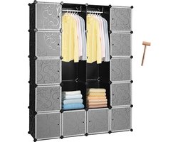 Garderobekast DIY - Grote Kledingkast - Kleding Hangkast Legkast Vakkenkast - Schoenenkast Klerenkast - 20 Kubussen - Garderobe Kleren Kast Met Vakken & Hang Gedeelte - Zwart