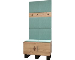 Garderobekast Ganggarderobe Compacte garderobe Vestibule Wandkast Plank Hal & Gang Kast Schoenenkast Gestoffeerde panelen en met een kussen - (BxHxD): 84x196x45,6 cm - ERNETST 4 - Artisan (Mint (Manila 11))