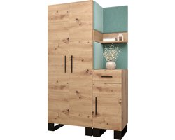 Garderobekast Ganggarderobe Compacte garderobe Vestibule Wandkast Plank Hal & Gang Kast Schoenenkast Gestoffeerde panelen en met een kussen - (BxHxD): 116x196x45,6 cm - ERNETST 6 - Artisan (Mint (Manila 11))