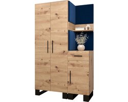Garderobekast Ganggarderobe Compacte garderobe Vestibule Wandkast Plank Hal & Gang Kast Schoenenkast Gestoffeerde panelen en met een kussen - (BxHxD): 116x196x45,6 cm - ERNETST 6 - Artisan (Blauw (Manila 26))