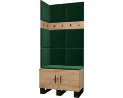 Garderobekast Ganggarderobe Compacte garderobe Vestibule Wandkast Plank Hal & Gang Kast Schoenenkast Gestoffeerde panelen en met een kussen - (BxHxD): 84x196x45,6 cm - ERNETST 11 - Artisan (Groen (Manilla 35))