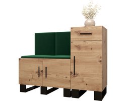 Garderobekast Ganggarderobe Compacte garderobe Vestibule Wandkast Plank Hal & Gang Kast Schoenenkast Gestoffeerde panelen en met een kussen - (BxHxD): 126x95x45,6 cm - ERNETST 18 - Artisan (Groen (Manilla 35))