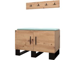 Garderobekast Ganggarderobe Compacte garderobe Vestibule Wandkast Plank Hal & Gang Kast Schoenenkast Gestoffeerde panelen en met een kussen - (BxHxD): 84x52x45,6 cm - ERNETST 21 - Artisan (Mint (Manila 11))