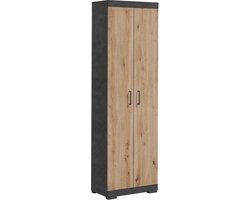 Garderobekast Hermes Artisan Eiken - Matera - Breedte 60 cm - Hoogte 195 cm - Diepte 34.9 cm - Met planken - Met openslaande deuren