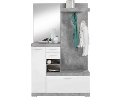 Garderobekast Hermes Beton - Wit - Breedte 120 cm - Hoogte 193.5 cm - Diepte 35.2 cm - Met lades - Met planken - Kleppen;Openslaande deuren