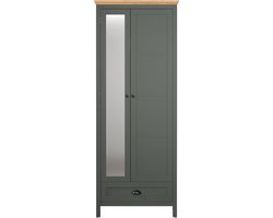 Garderobekast - Kast Opbergkast - Kleding Opbergen - Landelijke Stijl - 77 x 198 x 39 cm - Groen/Eiken