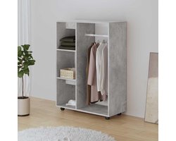 Garderobekast - Kledingkast opbergkast - Kleding organiseren - Met wielen - 80x40x110 cm - Beton Grijs