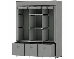 Garderobekast kledingkasten slaapkamer opbergkast kleerkast met 2 Kledingstangen en 3 Laden - Lichtgrijs - 125x43x162,5 cm - Opvouwbaar - Ruimtebesparend - Voor Slaapkamer, Kleedkamer