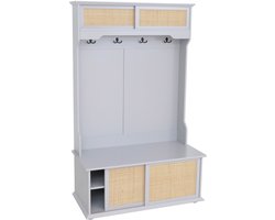 Garderobekast MCW-P25, halgarderobekast, houten garderobekast, melamine Kubu Rattan 163x100x47 cm ~ lichtgrijs