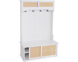 Garderobekast MCW-P25, halgarderobekast, houten garderobekast, melamine Kubu Rattan 163x100x47 cm ~ wit