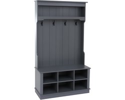 Garderobekast MCW-P26, halgarderobekast, houten garderobekast met zitbank, 4 haken, opbergvak, melamine, 170 x 100 x 39 cm ~ donkergrijs
