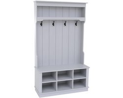 Garderobekast MCW-P26, halgarderobekast, houten garderobekast met zitbank, 4 haken, opbergvak, melamine, 170 x 100 x 39 cm ~ lichtgrijs