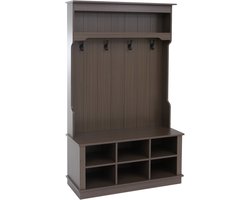 Garderobekast MCW-P26, halgarderobekast, houten garderobekast met zitbank, 4 haken, opbergvak, melamine, 170 x 100 x 39 cm ~ walnootlook