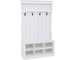 Garderobekast MCW-P26, halgarderobekast, houten garderobekast met zitbank, 4 haken, opbergvak, melamine, 170 x 100 x 39 cm ~ wit