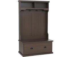 Garderobekast MCW-P27, halgarderobekast, houten garderobekast met zitbank, 4 haken, opbergvak, melamine, 163 x 100 x 47 cm ~ walnootlook