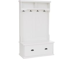 Garderobekast MCW-P27, halgarderobekast, houten garderobekast met zitbank, 4 haken, opbergvak, melamine, 163 x 100 x 47 cm ~ wit