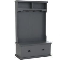 Garderobekast MCW-P27, halgarderobekast, houten garderobekast met zitbank, 4 haken, opbergvak, melamine, 163x100x47 cm ~ donkergrijs