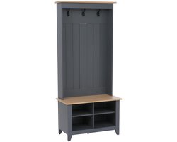Garderobekast MCW-P28, staande garderobekast met schoenenrek en zitbank, 3 haken, 4 opbergvakken, melamine, 170 x 76 x 39 cm ~ donkergrijs, naturel