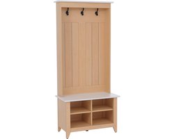 Garderobekast MCW-P28, staande garderobekast met schoenenrek en zitbank, 3 haken, 4 opbergvakken, melamine, 170 x 76 x 39 cm ~ naturel, wit