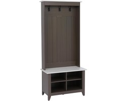 Garderobekast MCW-P28, staande garderobekast met schoenenrek en zitbank, 3 haken, 4 opbergvakken, melamine, 170 x 76 x 39 cm ~ walnootlook, beige
