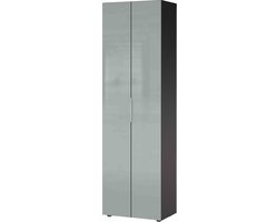 Garderobekast Mercurius Grijs - Grafiet - Breedte 59 cm - Hoogte 197 cm - Diepte 40 cm - Met planken - Met openslaande deuren