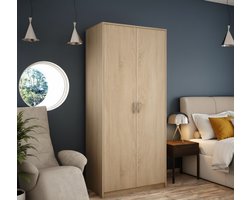 Garderobekast met 2 deuren, 1 kledingroede, 1 legplank, kledingkast 85 cm breed, mat oppervlak van gelamineerd plaatmateriaal, ideaal voor slaapkamer, woonkamer, hal, Sonoma